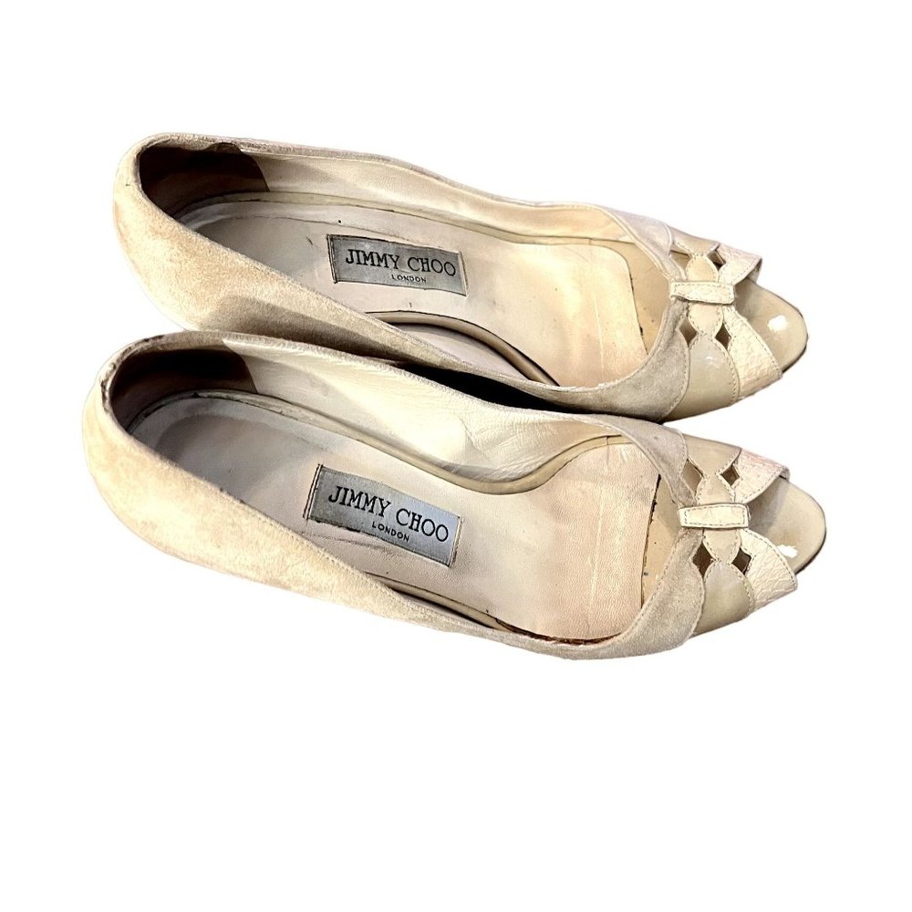 Jimmy Choo Tan Beige Peep Toe Stiletto Heels - Size Women's 39.5 - Picture 2 of 7